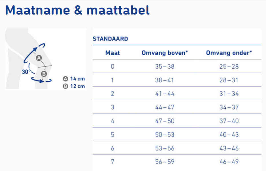 Bauerfeind braces genutrain   maattabel   detail
